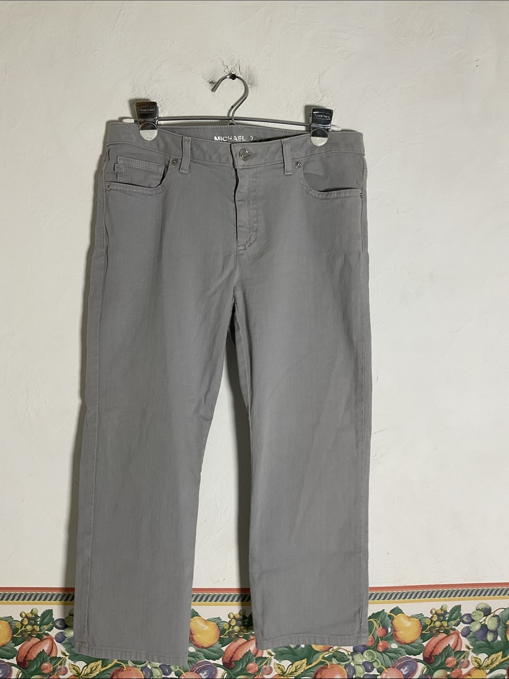 Michael Kors Grey Nickel Stretch Straight Leg Pants Jeans Size 8